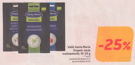 Valik Santa Maria Organic sarja maitseaineid, 10-25 g  -25%
