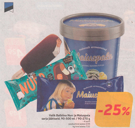 Выбор серии мороженого Balbiino Nurr ja Maiuspala, 90-500 мл / 90-270 г  -25%