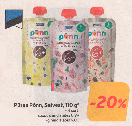 Пюре Põnn, Salvest, 110 г *  -20%