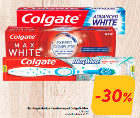 Зубные пасты и зубные щетки Colgate Max -30%