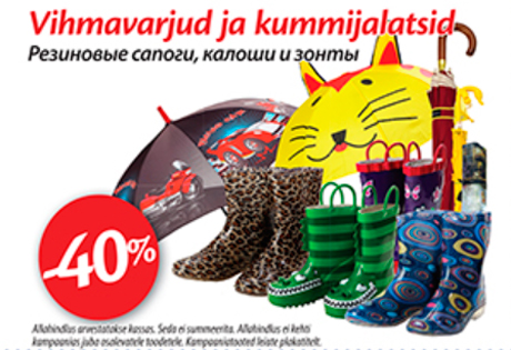 Vihmavarjud ja kummijalatsid  -40%