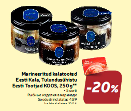 Marineeritud kalatooted Eesti Kala, Tulundusühistu Eesti Tootjad KOOS, 250 g**  -20%
