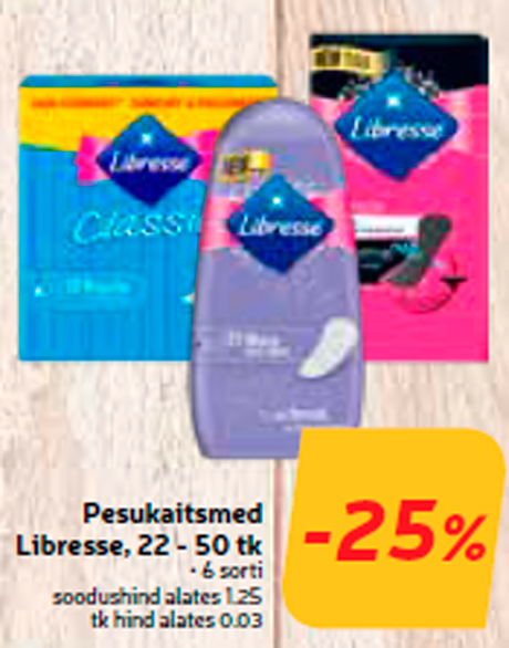 Прокладки для белья Libresse, 22 - 50 шт.  -25%
