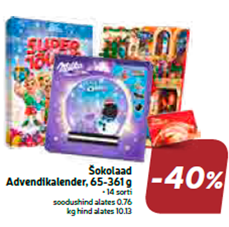 Šokolaad
Advendikalender, 65-361 g  -40%
