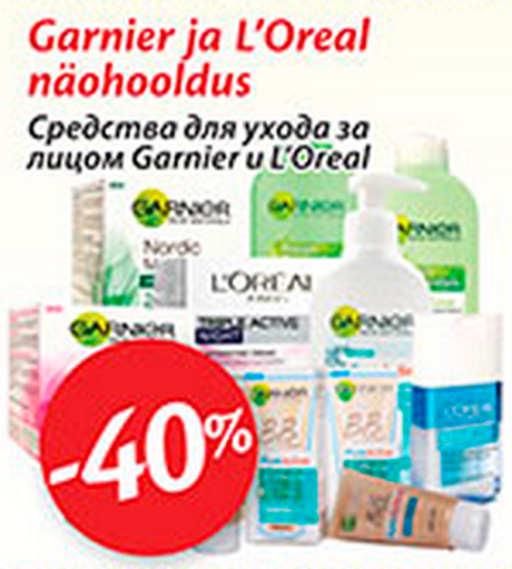 Garnier ja L`Oreal näohooldus  -40%