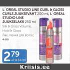 L´OREAL STUDIO LINE CURL & GLOSS CURLS JUUKSEVAHT 200 ml, L´OREAL  STUDIO LINE JUUKSELAKK 250 ml