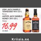 Allahindlus - VISKI JACK DANIELS TENNESSEE 40%, 0,5 L; LIKÖÖR JACK DANIELS HONEY 35%, 0,5 L