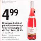 Hispaania kaitstud päritolunimetusega vein Torres Sangre de Toro Rose 13,5%, 75 cl