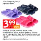 Meeste plätud, suurus 41-46, värv tumesinine, must, naiste plätud, suurus 36-41, värv fukisa, lilla, tumesinine või must 1 paar