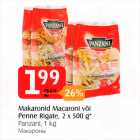 Allahindlus - Makaronid Macaroni või
Penne Rigate, 2 x 500 g*
Panzani, 1 kg