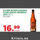 Allahindlus - KUUBA RUMM HAVANA
CLUB ANEJO RESERVA