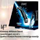 Kinkekarp Wilkinson Sword: raseerimisgeel+
Quattro Titanium Precision trimeeriga raseerija