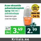 Acme ekraanide
puhastuskomplekt
spray 100 ml +
puhastuslapp