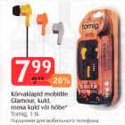 Kõrvaklapid mobiilile Glamour, kuld, roosa kuld või hõbe