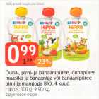 Õuna-, pirni- ja banaanipüree, õulapüree maasika ja banaaniga või banaanipüree pirni ja mangoga BIO, 4 kuud