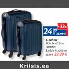 1. Kohver
51,5 x 34 x 21,5 cm -24,99€; 2. 62,5 x 44 x 24,5 cm
 29.99 €