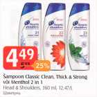Šampoon Classic Clean, Thick & Strong või Menthol 2 in 1