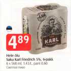 Allahindlus - Hele õlu
Saku Karl Friedrich 5%, 6-pakk