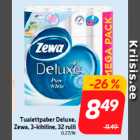 Магазин:Hüper Rimi,Скидка:Туалетная бумага Deluxe,
Zewa, 3 слоя, 32 рулона