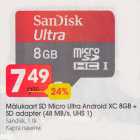 Allahindlus - Мälukооrt SD Micro Ultra Android ХС 8GB +
SD adapter (48 MB/s, UHS l)