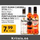 Allahindlus - EESTI RUMM CARIBBA
37,5% 0,5 L Blanco, Negro ; EESTI MUU
PIIRITUSJOOK CARIBBA
XTABLA 35% 0,5 L