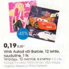 Vihik Autod või Barbie, l2 lehte,ruuduline, l tk