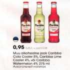 Muu alkohoolne jook Caribba Cola Cooler 5%, Caribba Lime Cooler 4%, või Caribba Watermelon 4% 275ml