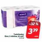 Магазин:Hüper Rimi, Rimi, Mini Rimi,Скидка:Туалетная бумага
Rimi, 3 слоя, 16 роллов *
