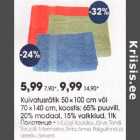 Kuivatusrätik 50 х 100 cm või 70 x l40 cm, koostis: 65% puuvill,20% modaal, 15% valkkiud, ltk