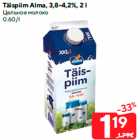 Allahindlus - Täispiim Alma, 3,8-4,2%, 2 l
