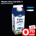 Allahindlus - Täispiim Alma, 3,8-4,2%, 1 l
