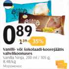 Vanilli- või šokolaadi-koorejäätis vahvlikoonuses
