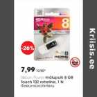 Silicon Power mälupulk 8 GB Touch TO2 roheline