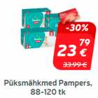 Магазин:Hüper Rimi, Rimi, Mini Rimi,Скидка:Подгузники
Pampers, 88-120 шт.