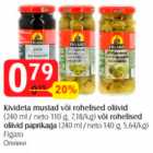 Allahindlus - Kivideta mustad või rohelised oliivid  (240 ml / neto 110 g) või rohelised oliivid paprikaga (240 ml / neto 140 g) Figaro