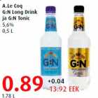 Allahindlus - A.Le Coq G:N Long Drink ja G:N Tonic 5,6% 0,5 L
