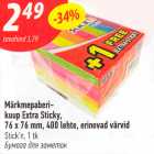 Märkmepaberikuup Extra Sticky, 76 x 76 mm, 400 lehte, erinevad värvid