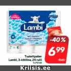 Магазин:Hüper Rimi, Rimi, Mini Rimi,Скидка:Туалетная бумага
Lambi, 3-х слойная, 24 рулона