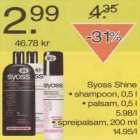 Allahindlus - Syoss Shine shampoon, palsam, spreipalsam