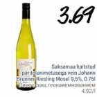 Saksamaa kaitstud päritolunimetusega vein Johann Brunner Riesling Mosel 