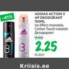 Allahindlus - ADIDAS ACTION 3 AP DEODORANT 150ML Ice Effect meestele, Cotton Touch naistele