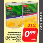 Магазин:Hüper Rimi, Rimi, Mini Rimi,Скидка:Консервированные
кусочки ананаса и
 ломтики ананаса в сиропе Rimi
