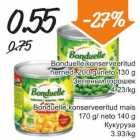 Allahindlus - .Bonduelle konserveeritud herned, 200 g/neto 130 g .Bonduelle konserveeritud mais 170 g/neto 140 g