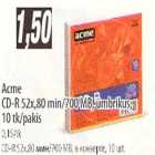 Магазин:Selver,Скидка:CD-R 52x,80мин/700 МВ,в конверте,10 шт