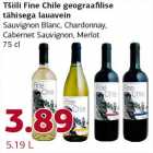 Tšiili Fine Chile geograafilise tähisega lauavein
Sauvignon Blanc, Chardonnay,Cabernet Sauvignon, Merlot