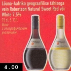 Allahindlus - Lõuna-Aafrika  geograafilise tähisega vein Roberetson Natutal Sweet Red või White