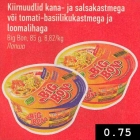 Kiirnudlid kana- ja salsakastmega või tomati-basiilikukastmega ja loomalihaga