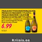 ITAALIA KGT POOLVAHUVEIN CALISTA PROSECCO FRIZZANTE 11%, 0,75 L ITAALIA VAHUVEIN CALISTA PROSECCO EXTRA DRY 11%, 0,75 L