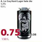 A. Le Coq Hard Lager hele õlu
