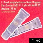Allahindlus - L`Oreal meigisluskreem Nude Magigue Blur Cream NuGB 01 Light või NuGB 02 Medium, 25 ml